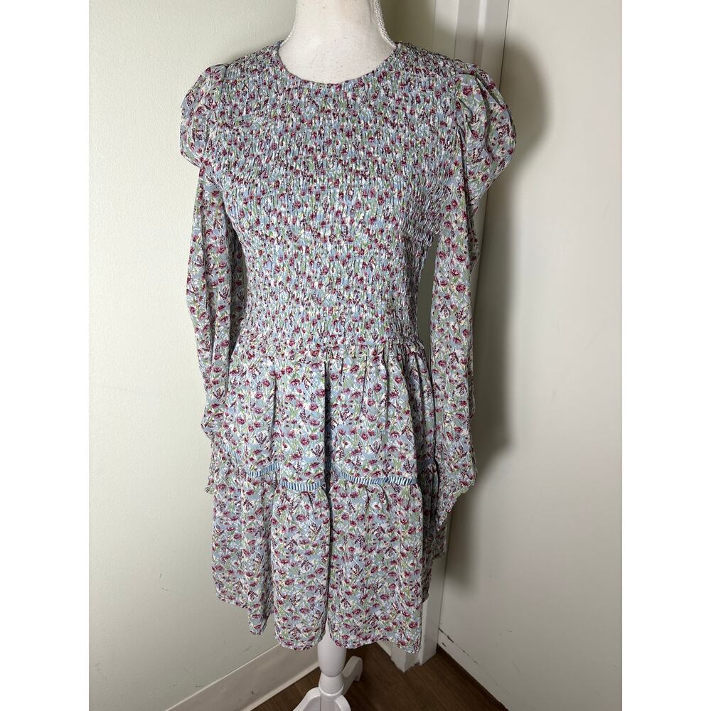 Allison New York Light Blue Floral Long Puff Sleeve Knee Length Sz M